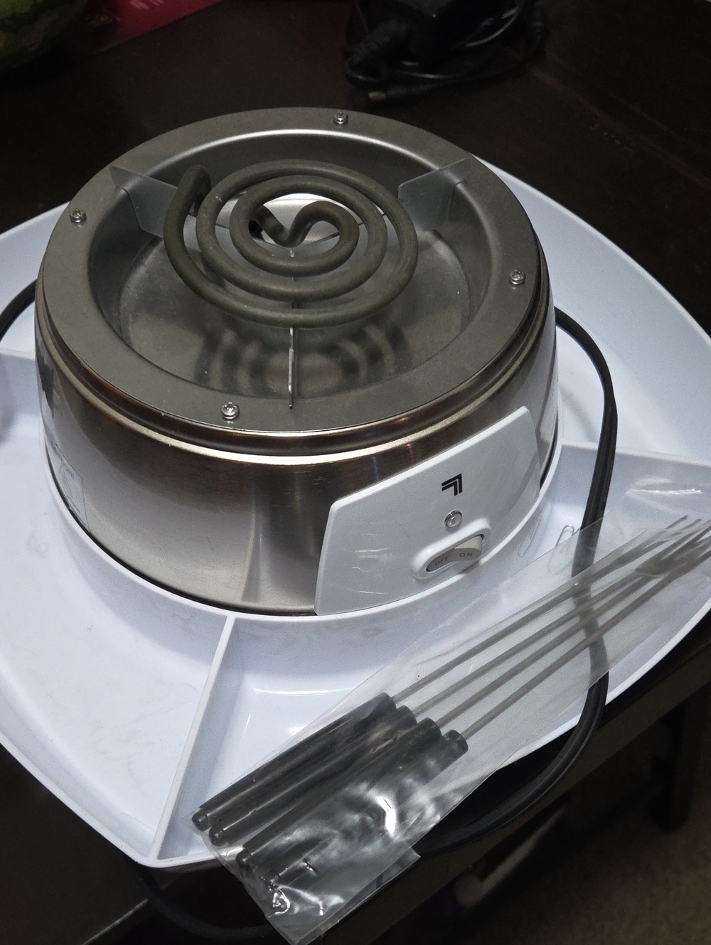 Electric Stainless Steel Smores Set with White Serving Tray - Silver/White